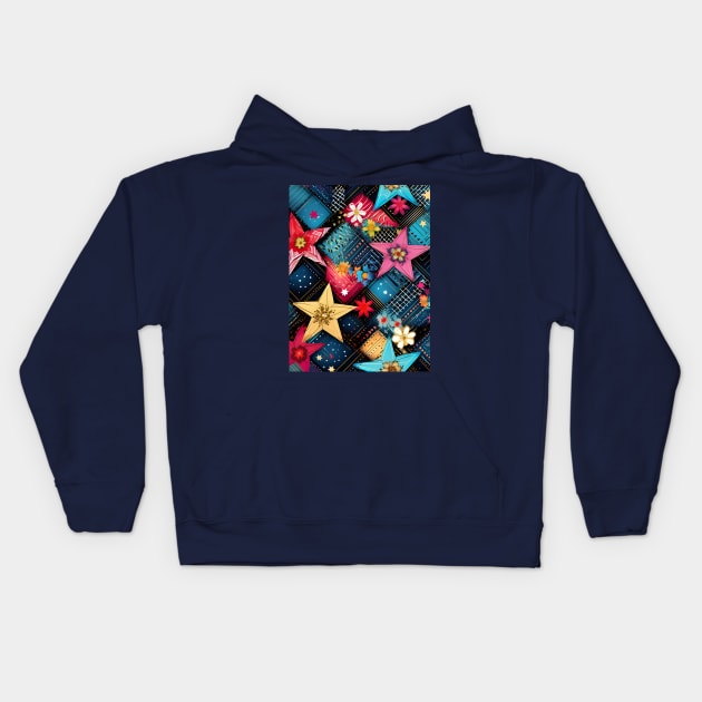 Patchwork Flowers and Stars Kids Hoodie by Mistywisp